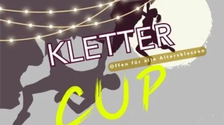 Plakat für Kletter Cup mit Silhouette eines Kletterers an einer Wand, Text 'Kletter Cup' und Hinweis 'Offen für alle Altersklassen' | © DAV AB